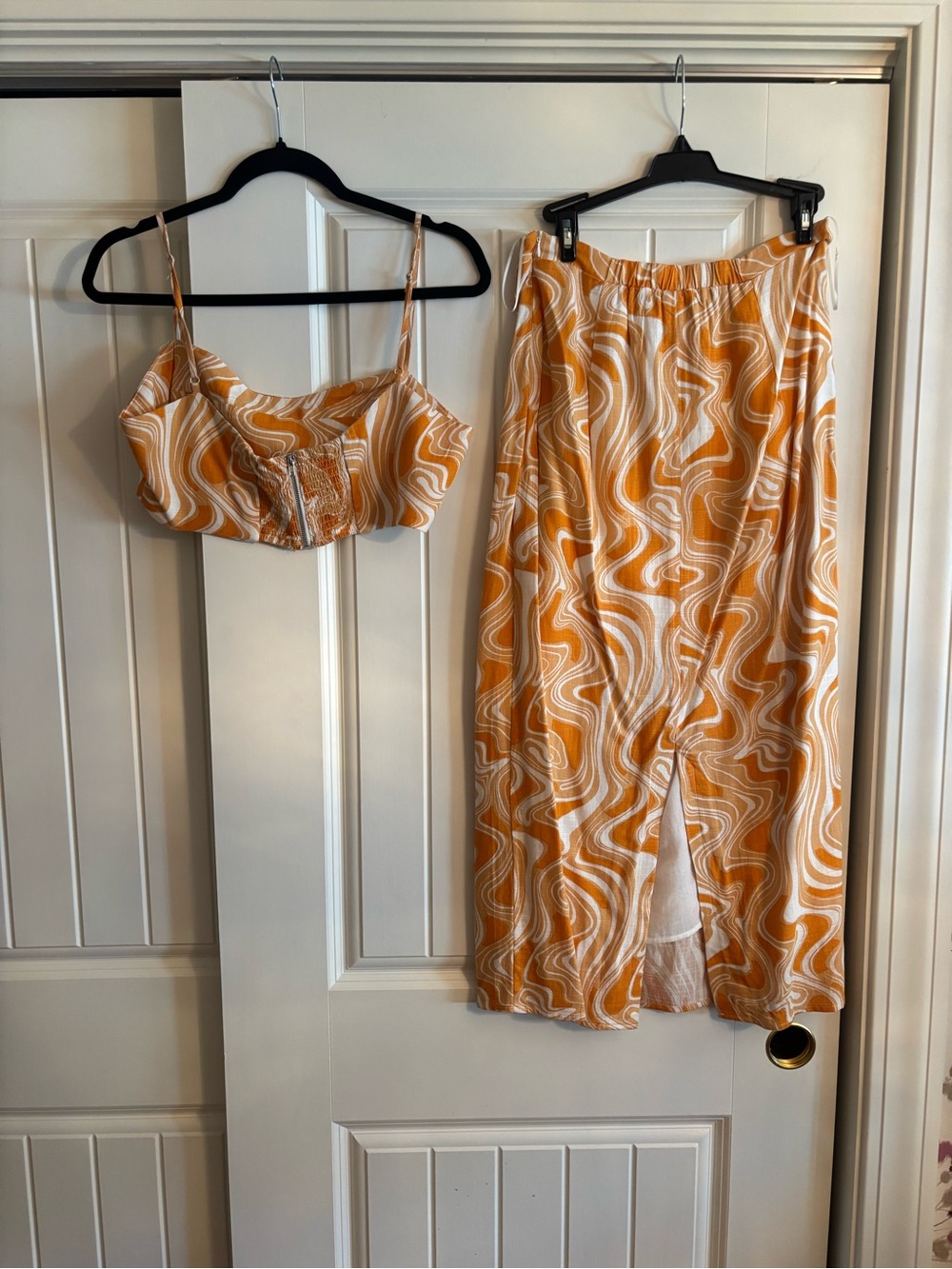 Orange and White Swirl Two Piece Skirt Set